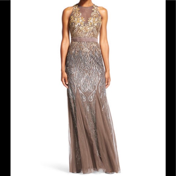Adrianna Papell Dresses & Skirts - Floral Beaded Halter Mermaid Dress w/Illusion Back